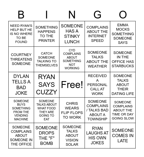 Office Bingo Card