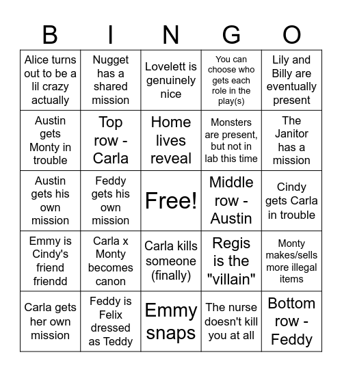 KG 3 Bingo Card