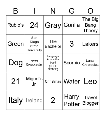 Stull/Winchester Get to Know Your Teachers BINGO Card