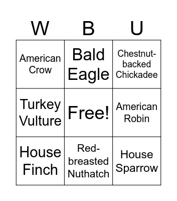 Wild Birds Unlimited Bingo Card