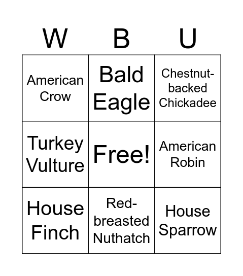 Wild Birds Unlimited Bingo Card