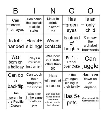 Find Someone Who... Bingo Card