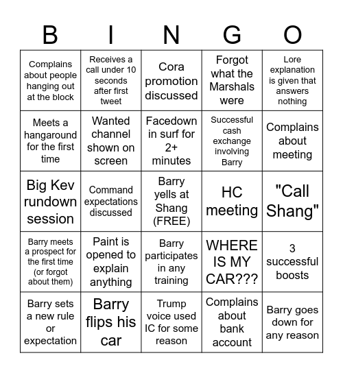 Barry Benson Washes Ashore Bingo Card