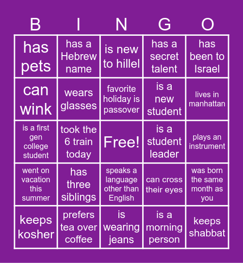 Hunter Hilllel Human Bingo! Bingo Card