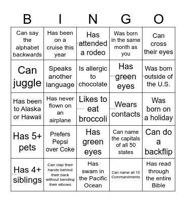 Find Someone Who... Bingo Card