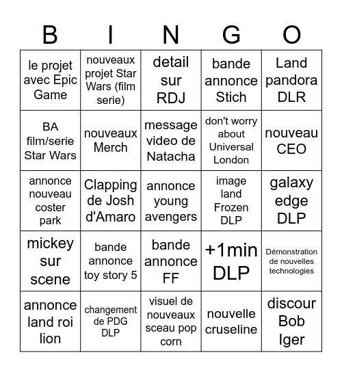 Annonce D23 Bingo Card