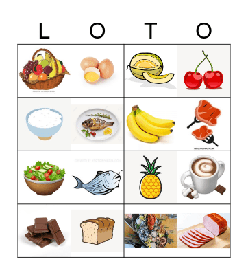 La nourriture et les boissons Bingo Card