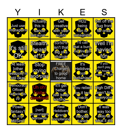 Helldivers 2 Nerf Excuse Bingo 2 Bingo Card