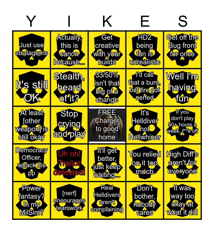 Helldivers 2 Nerf Excuse Bingo 2 Bingo Card