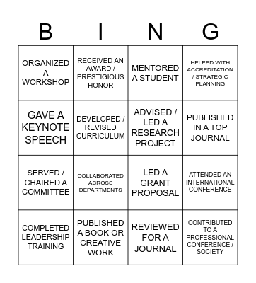 ACADEMIC LEADERS BINGO Card