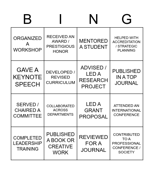 ACADEMIC LEADERS BINGO Card