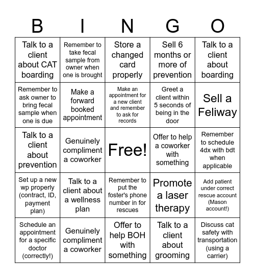 FOH Bingo! Bingo Card