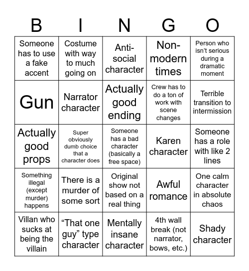 School play bingo! Bingo Card