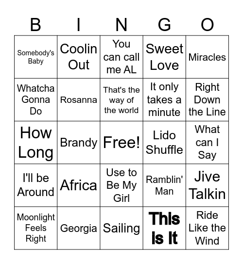 Big C's Yacht Rockin' Bingo Card