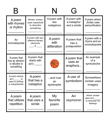 Identifying Literary Elements in Poems Bingo Card