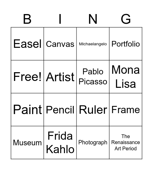 Art Bingo Card