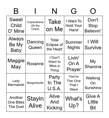 Top Karaoke Songs Bingo Card