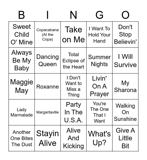 Top Karaoke Songs Bingo Card