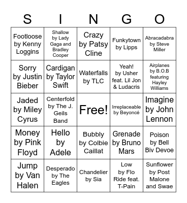One Word Titles Bingo Card