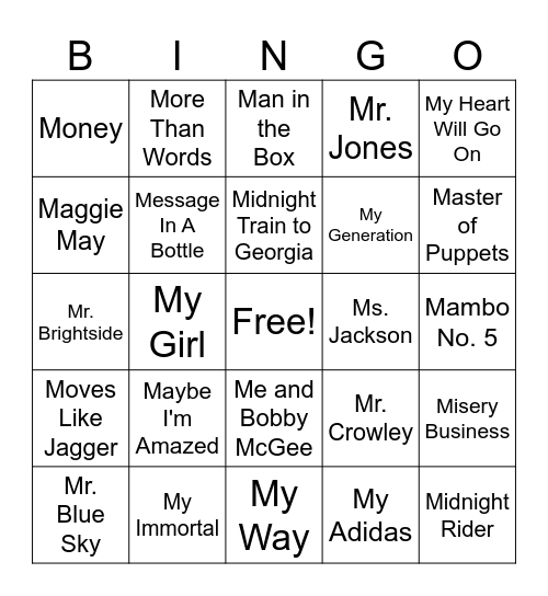 Letter M Bingo Card