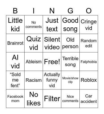 instagram reels 2024 Bingo Card