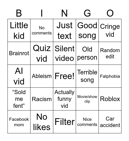 instagram reels 2024 Bingo Card