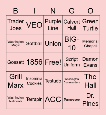 Maryland Bingo Card Bingo Card