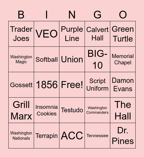 Maryland Bingo Card Bingo Card