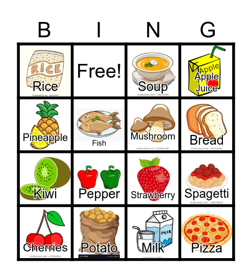 Food Picture Bingo Card