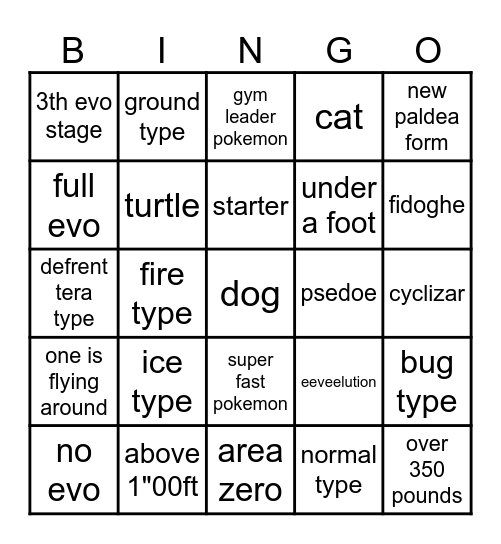 GEN 9 POKEMON BINGO Card