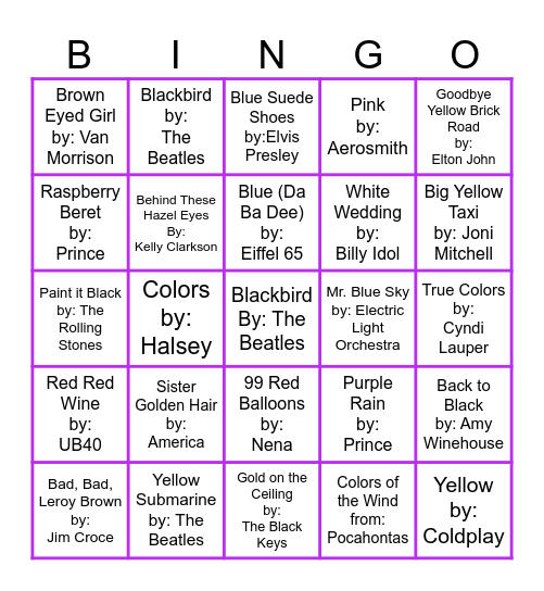 Color Music Bingo Round 2 Bingo Card