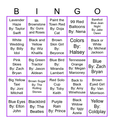 Colors Music Bingo Round 1 Bingo Card