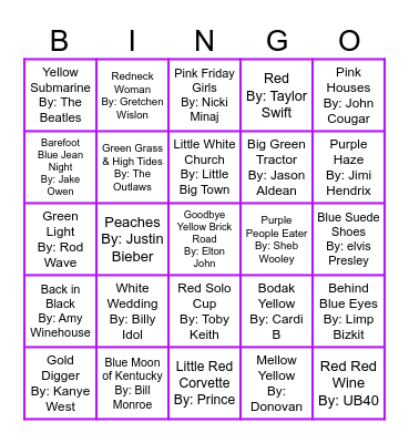 Colors Music Bingo Round 3 Bingo Card