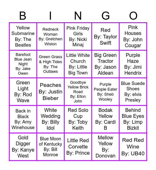 Colors Music Bingo Round 3 Bingo Card