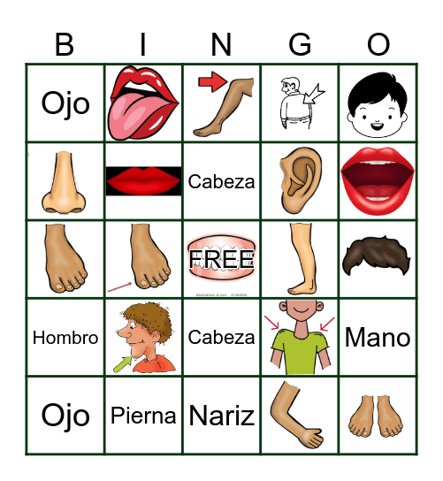 Body Parts Bingo Card