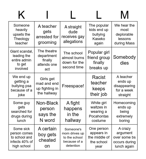 2024-2025 SCHOOL DRAMA Bingo Card