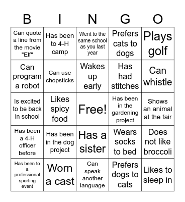 Find a 4-Her who Bingo Card