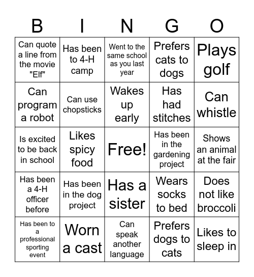 Find a 4-Her who Bingo Card