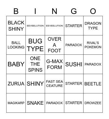 GEN 9 POKEMON BINGO Card