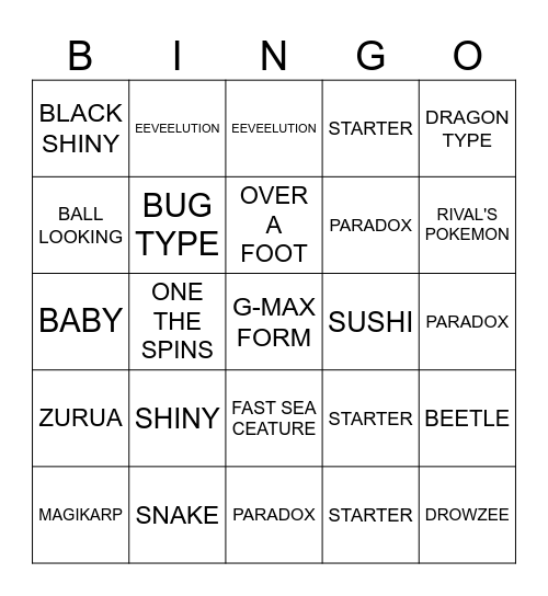 GEN 9 POKEMON BINGO Card