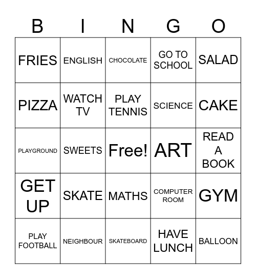 VOCABULARY BINGO! Bingo Card