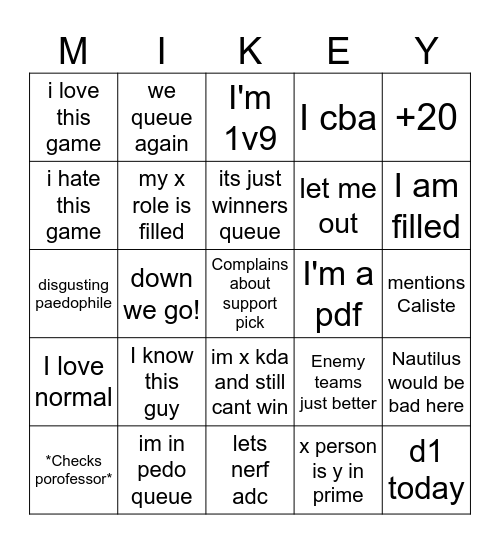 mike bingo card Bingo Card