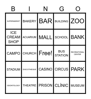 PLACES IN THE CITY Bingo Card