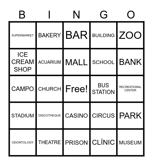 PLACES IN THE CITY Bingo Card