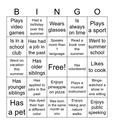 Human Bingo: I Need a Job Bingo Card