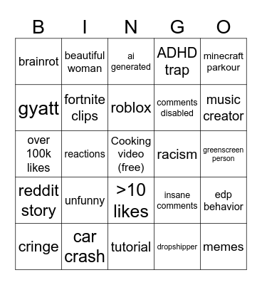 yt shorts bingo Card