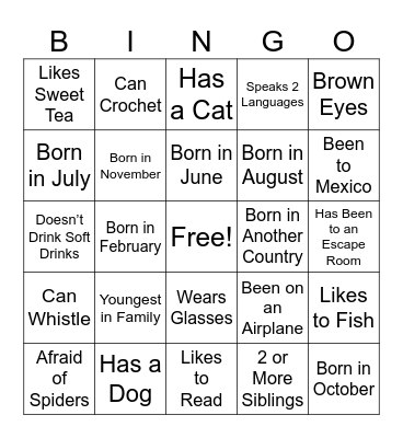 Getting To Know You Bingo Card