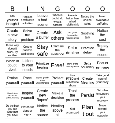 Safe Coping Skills Bingo Card