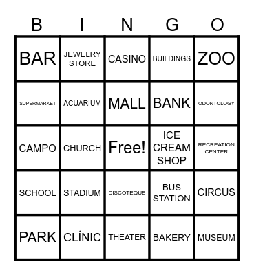 PLACES IN THE CITY Bingo Card