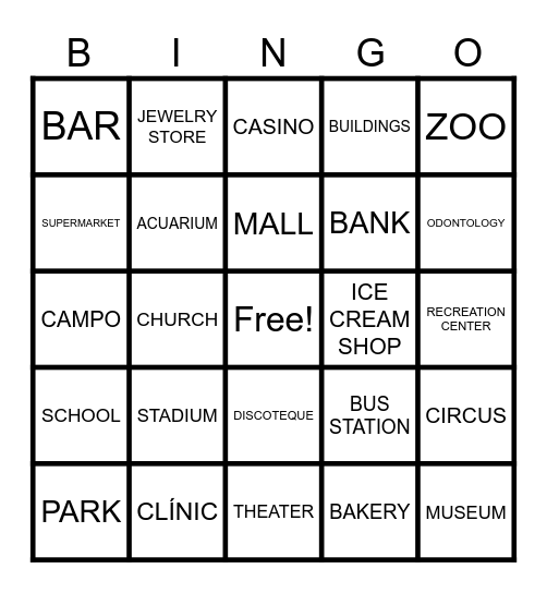 PLACES IN THE CITY Bingo Card